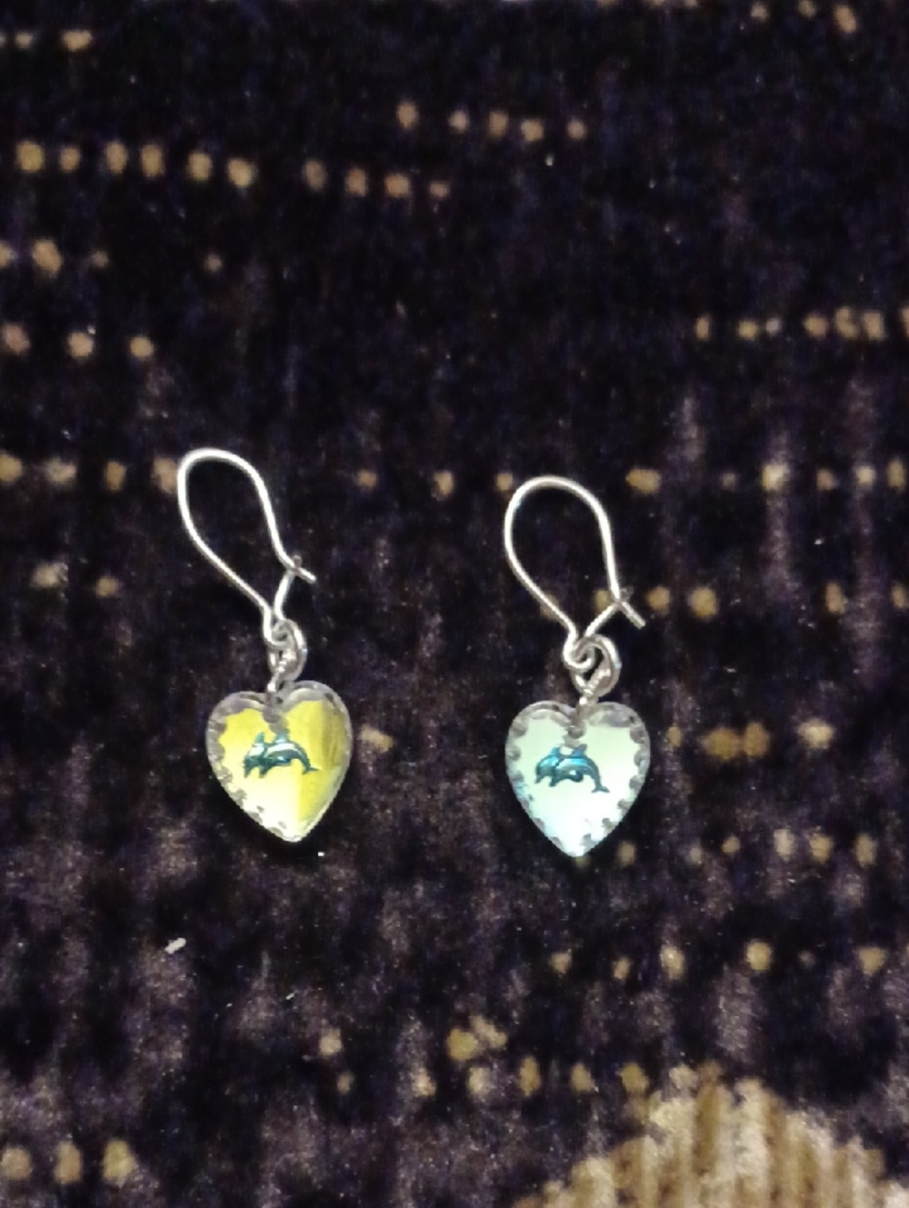 4/$40 Heart Dolphin Drop Earrings in Clear Light Blue